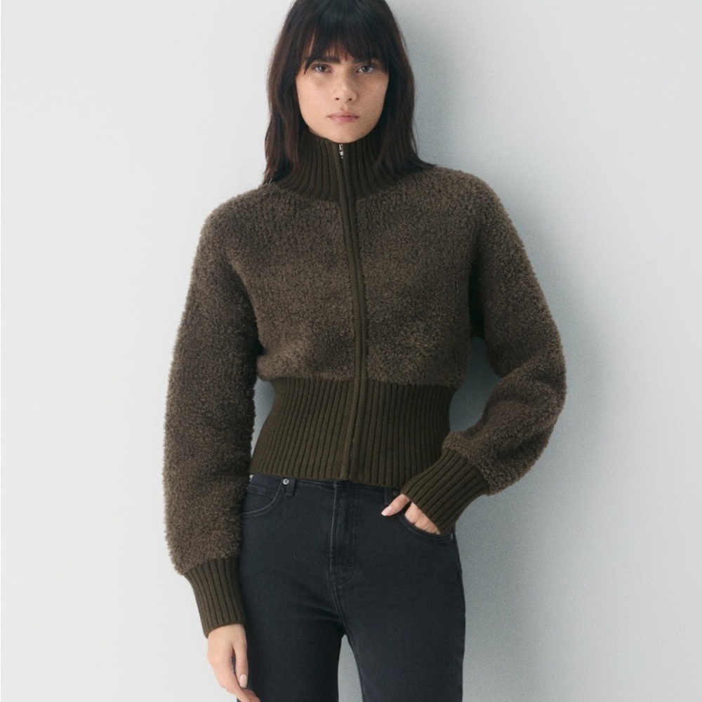 Aritzia Astro Zip-up Sweater - Dark Olive Green Size XL